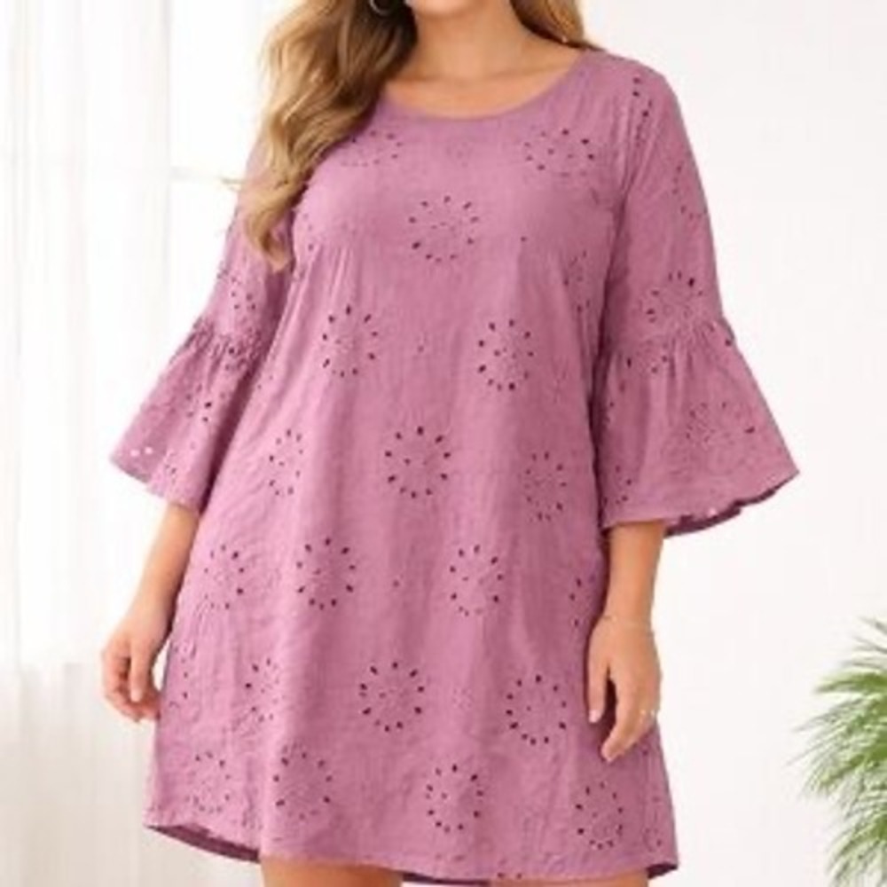 Torrid Dress Mini Challis Eyelet Drop Waist‎  Rose Taupe 2X 18-20 NEW